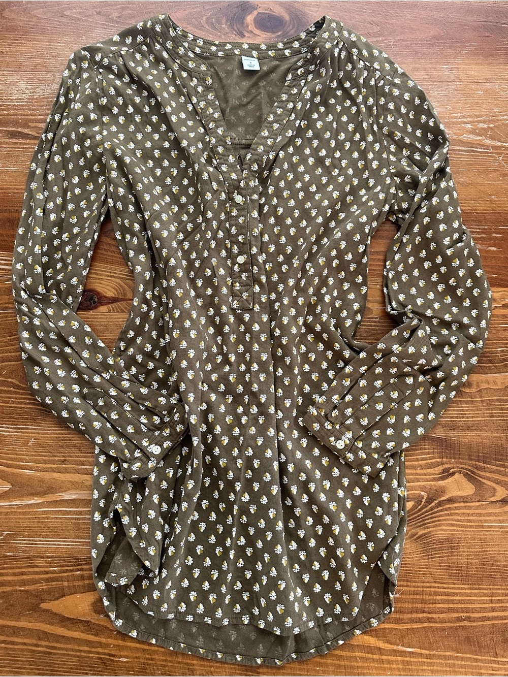 Old Navy Olive Green Floral Henley Long Sleeve Tunic
